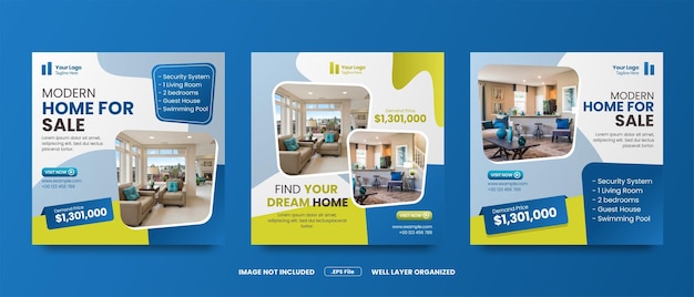 Vector real estate social media post or square flyer and banner template premium vector