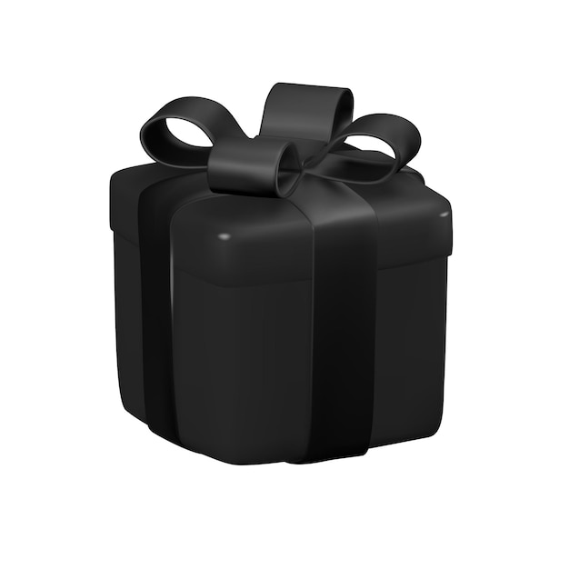 Realistic 3D Black Gift Box with Black Ribbon Vector Illustration