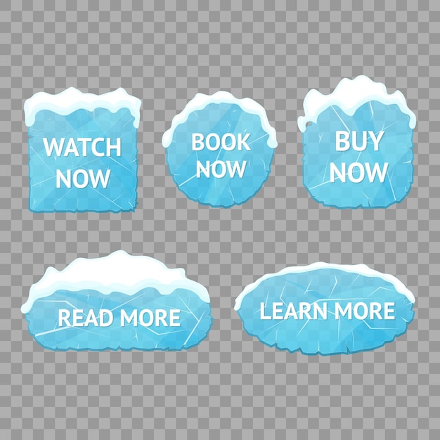 Vector realistic 3d detailed ice buttons with text set vector