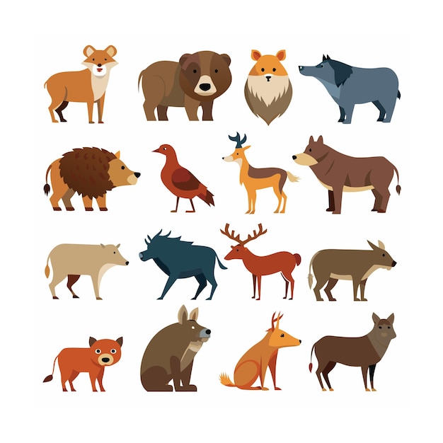 Vector realistic animals icon set illustration