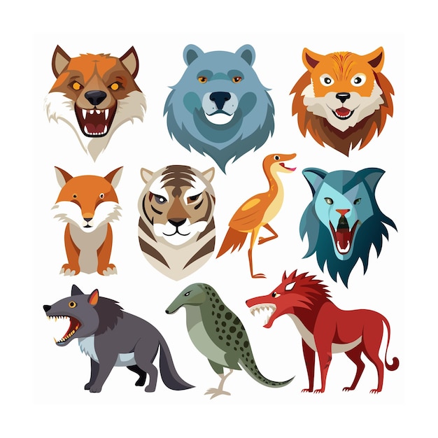 Vector realistic animals icon set illustration