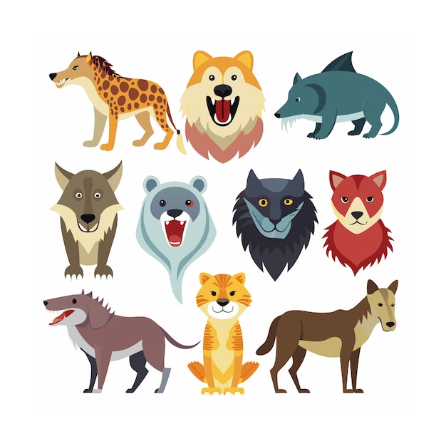 Vector realistic animals icon set illustration