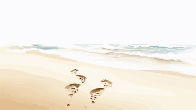 Vector realistic beach footprint with family footprint in sea