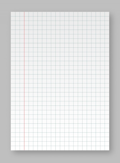 Realistic blank lined paper sheet with shadow. Sheets of square and lined paper from a block isolated on a gray background