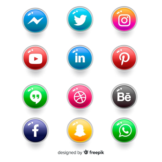 Realistic buttons with social media logo collection