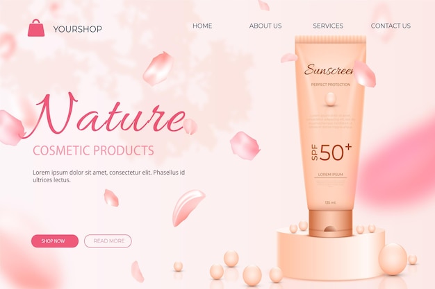 Realistic cosmetic product landing page template