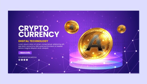 Vector realistic crypto horizontal banner template