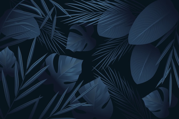 Vector realistic dark tropical leaves wallpaper theme