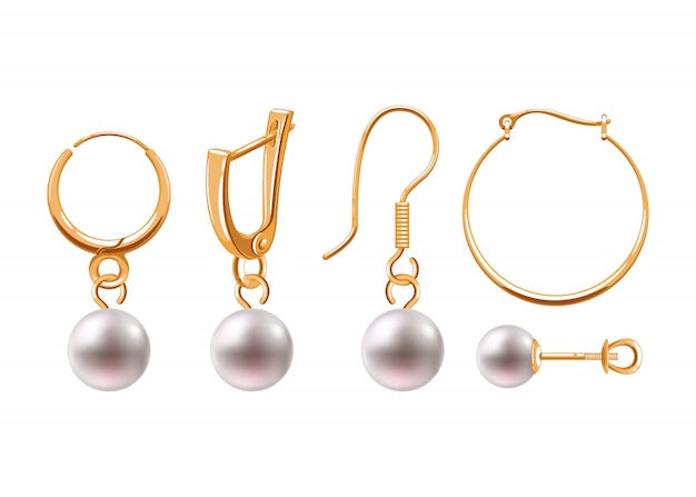 Vector realistic earrings jewelry accessories icons set.