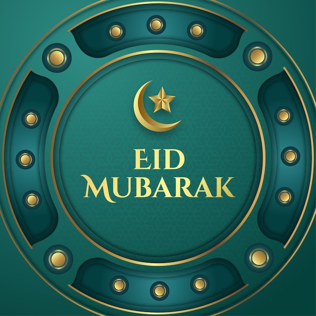 Realistic eid mubarak greeting card in paper style