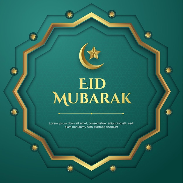 Realistic eid mubarak greeting card in paper style