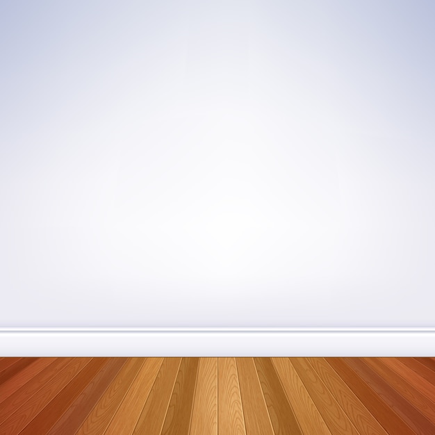 Realistic empty room white wall and wooden floor with plinth template. House interior.