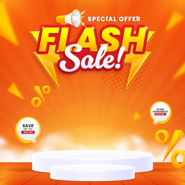 Vector realistic flash sale special offer banner template design background with podium