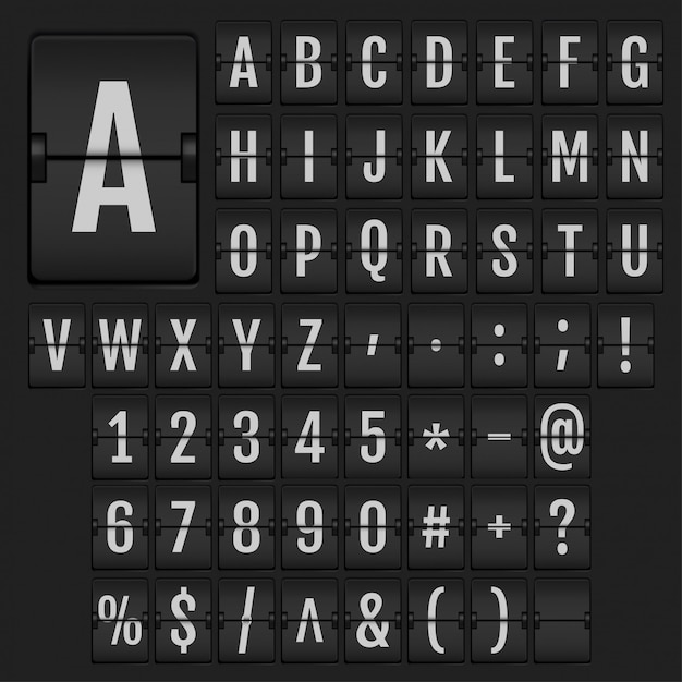 Vector realistic flip alphabet and numbers.