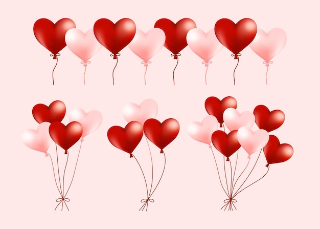 Realistic heart balloons set