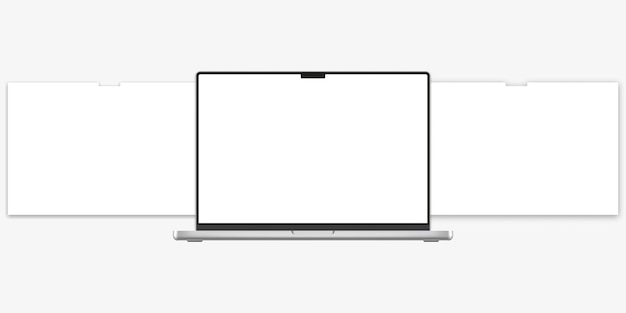 Vector realistic laptop with multiple slide screens