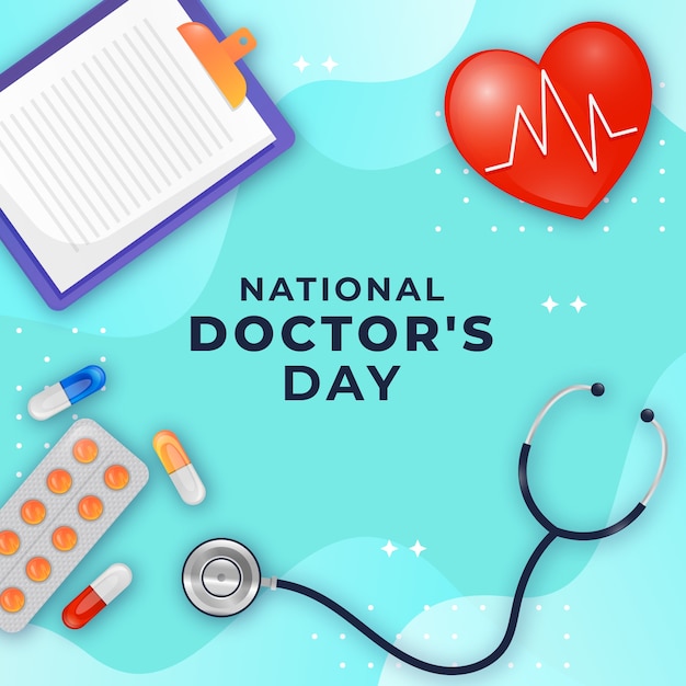 Realistic national doctor's day illustration with stethoscope and heart