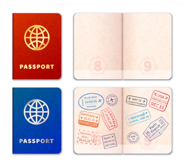 Vector realistic passport icons