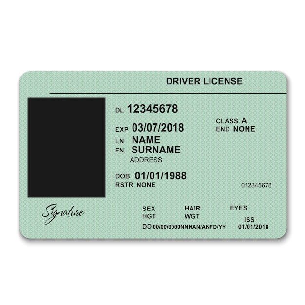 Realistic plastic driver licence front template