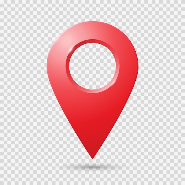 Vector realistic red geolocation icon with highlights on a transparent background