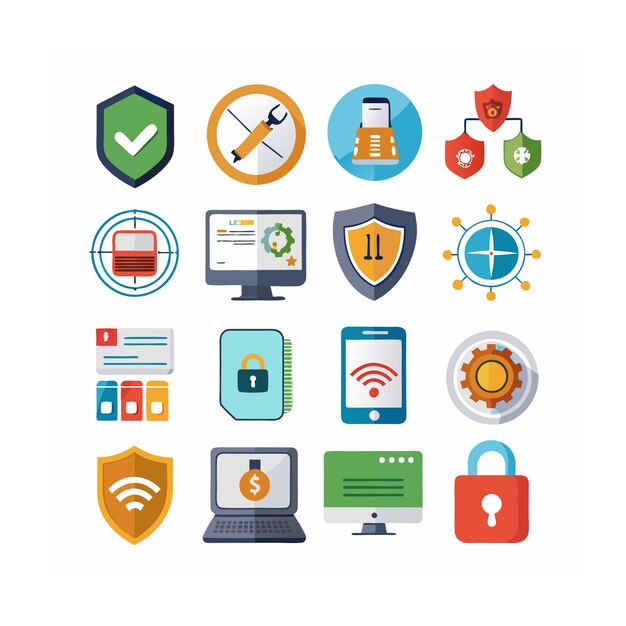 Vector realistic security and protection different icons set