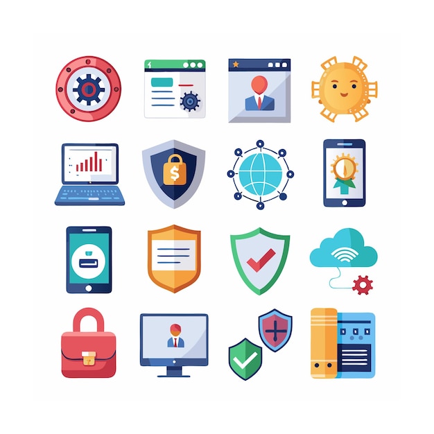 Vector realistic security and protection different icons set