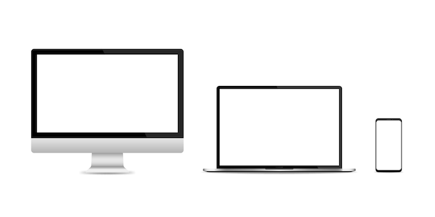 Vector realistic set of pc monitor, laptop and smartphone isolated on white background. vector illustration eps 10