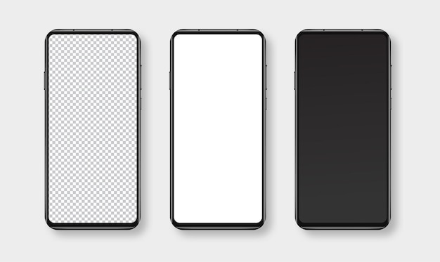 Realistic smartphone mockup set Mobile phone blank white transparent screen design mock up