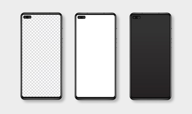 Realistic smartphone mockup set Mobile phone blank white transparent screen design mock up