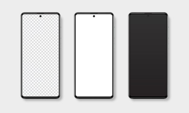 Vector realistic smartphone mockup set mobile phone blank white transparent screen design mock up