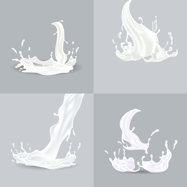 Realistic splashes of white liquid with drops vector illustration isolated