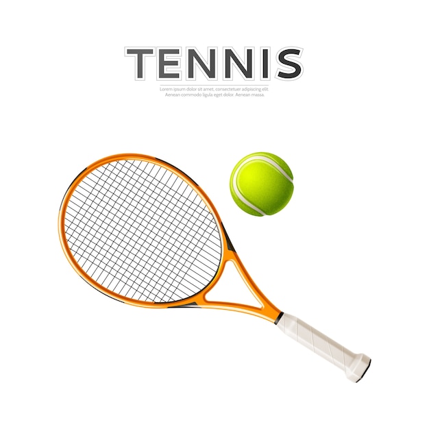 realistic tennis racket and green ball