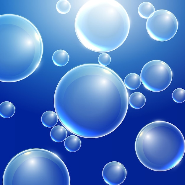 Vector realistic transparent 3d bubbles underwater soap bubbles vector illustration