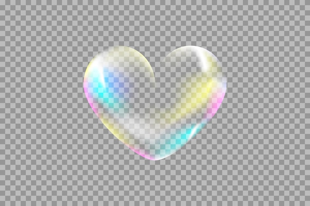 Vector realistic transparent multicolored bubble heart glossy romantic soapy heart transparent background