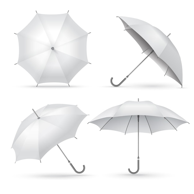 Vector realistic umbrella. white rain or sun open umbrellas. 