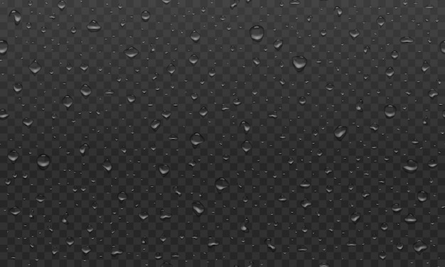 Realistic water droplets transparent pattern on dark background