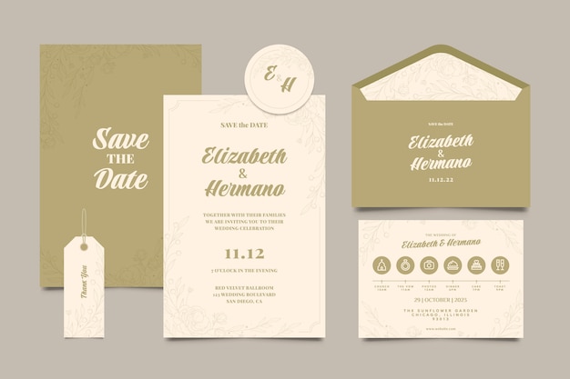 Vector realistic wedding invitation set mockup