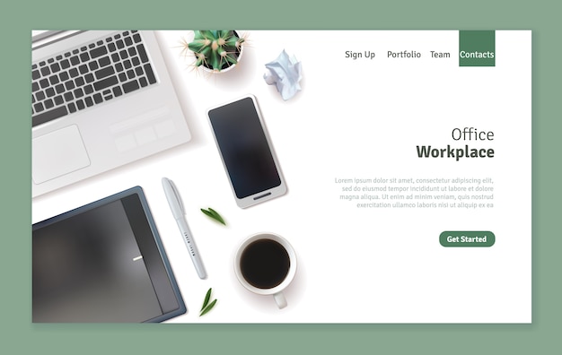 Realistic workplace landing page design