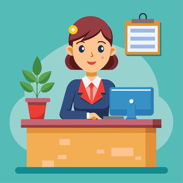 Vector receptionist vector illustration front desk professional