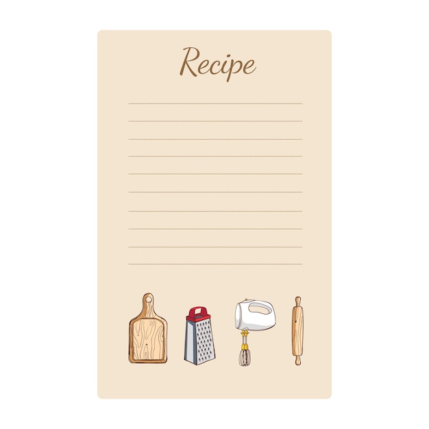 Vector recipe notebook with kitchen utensils hand drawn vector illustration