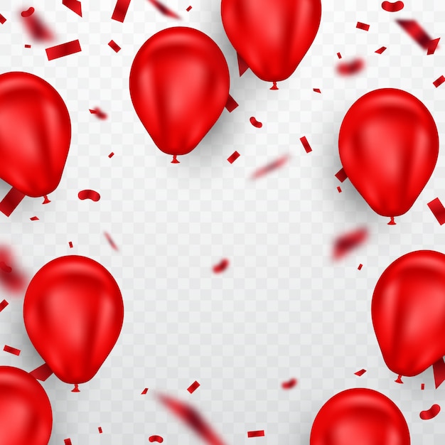  Red balloon and confetti 