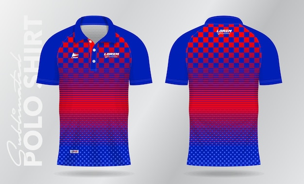 red and blue sublimation polo sport jersey mockup template design