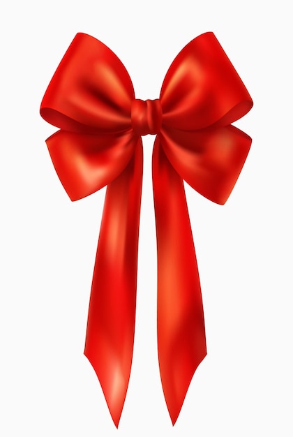 Red bow and ribbon isolated on white background Template for greeting card poster or invitation