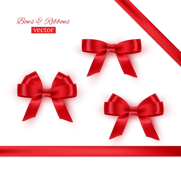 Red bows and ribbons set.