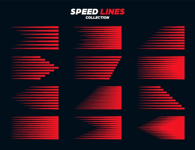 Vector red comic speed lines signs collection motion elements for your design vector illustration