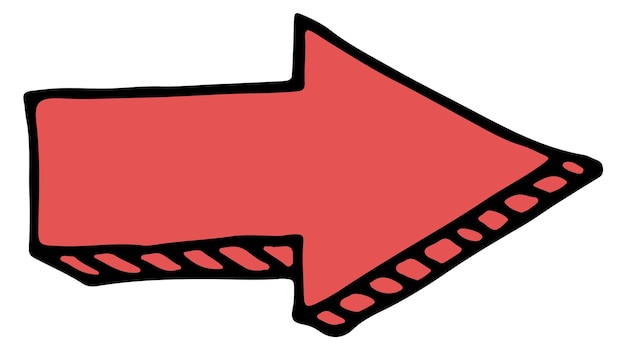 Red doodle arrow Hand drawn right direction pointer