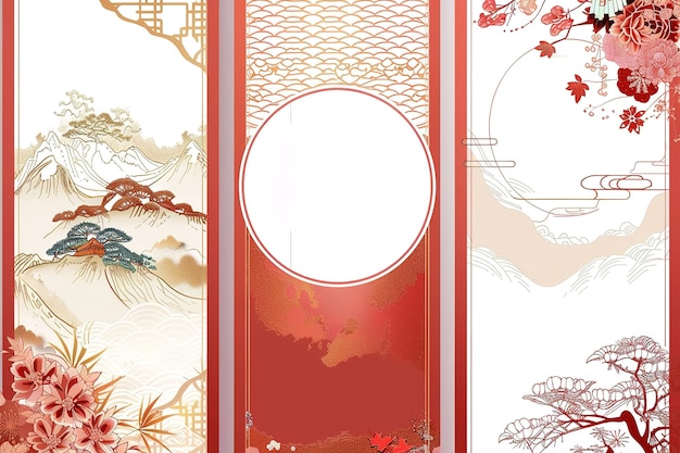 Vector a red door with a white circle and a red frame with chinese letters on it