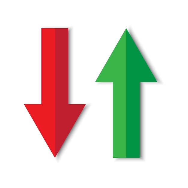 Red down arrow green up arrow Directional indicators Vector illustration