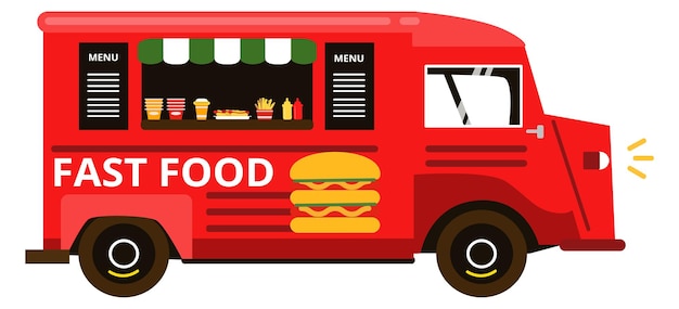 Red fast food truck Street tasty meal icon