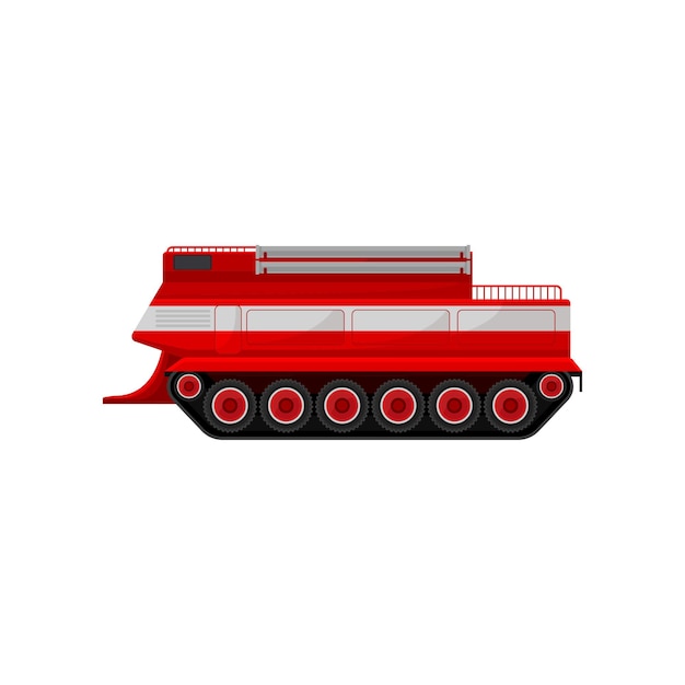 Red fire caterpillar vehicle emergency vehicle side view vector Illustration isolated on a white background